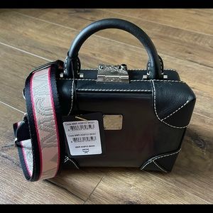 MCM-AUTHENTIC NWT Black Leather & Silicon Crossbody Handbag